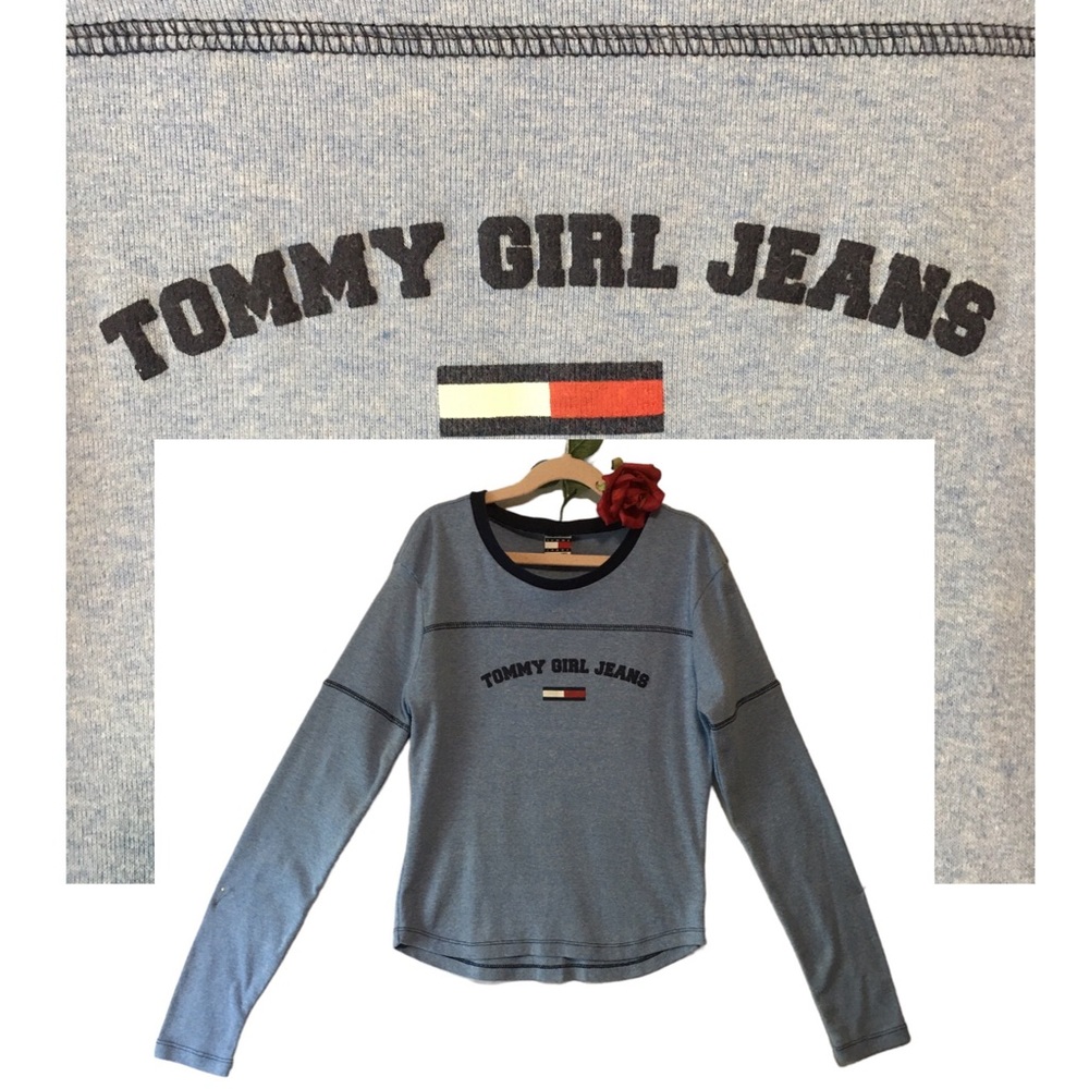 VTG Tommy Girl Jeans Blue Long sleeve tee shirt Cotton LG Tommy Hilfiger Y2K